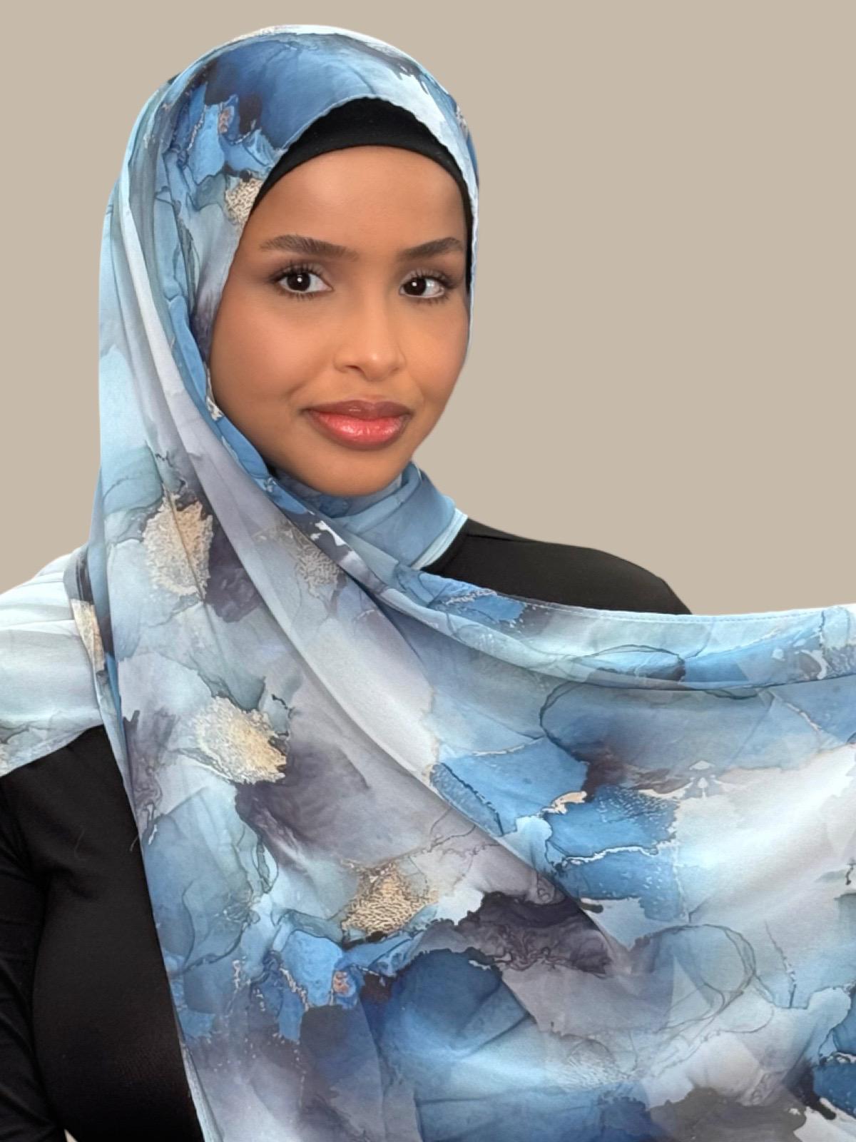 Printed Chiffon Hijab-Arctic Mist