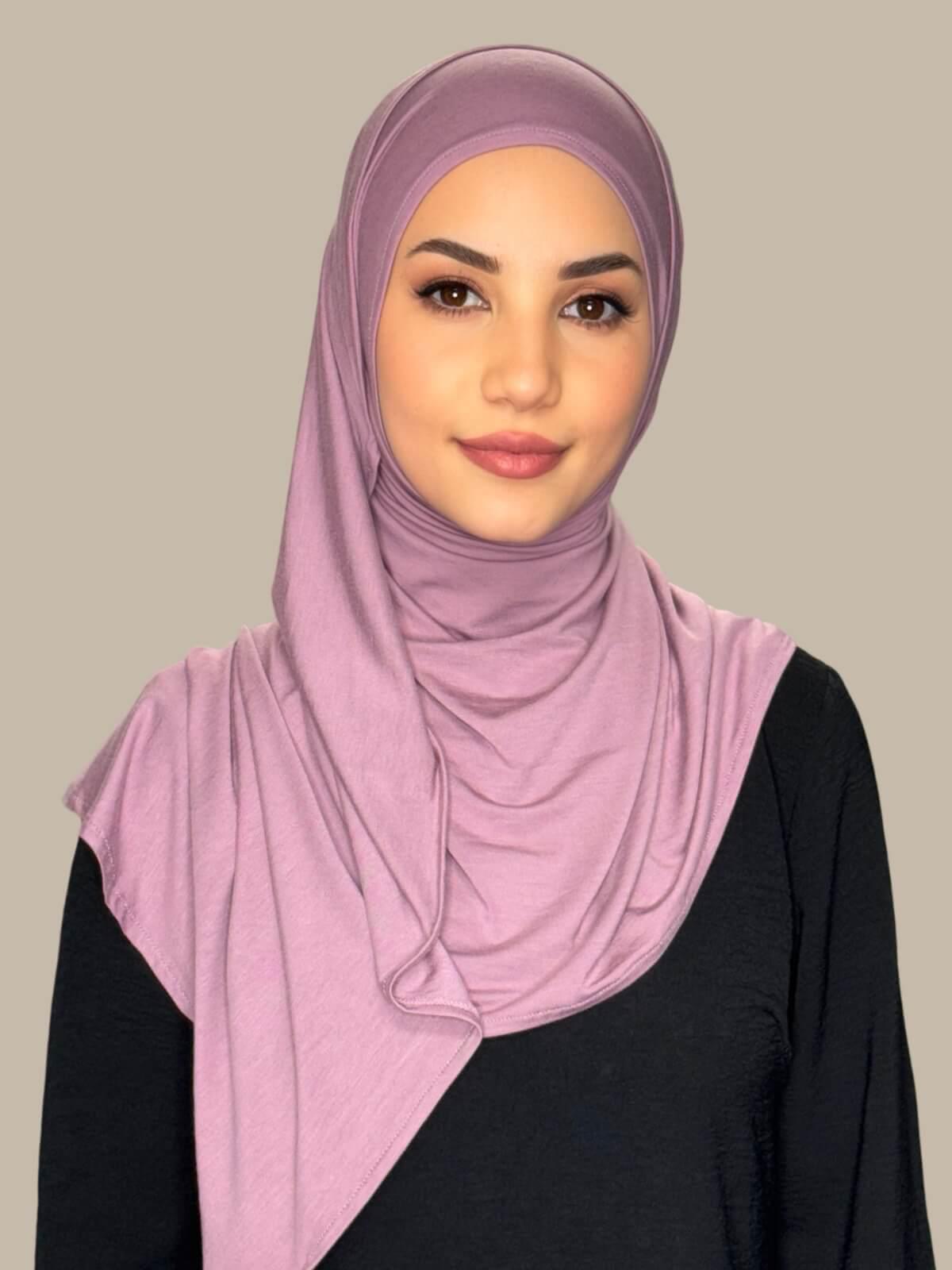 Khaki Rose Pre-Sewn Jersey Hijab front view on model