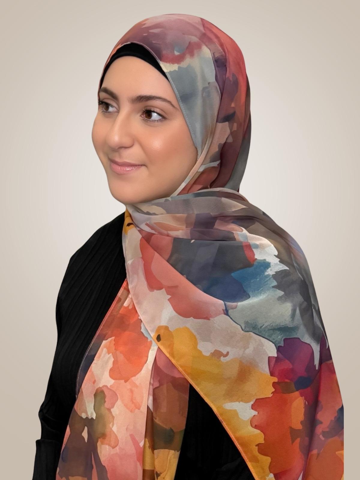 Modish Girl Printed Chiffon Hijab-Sienna Petals