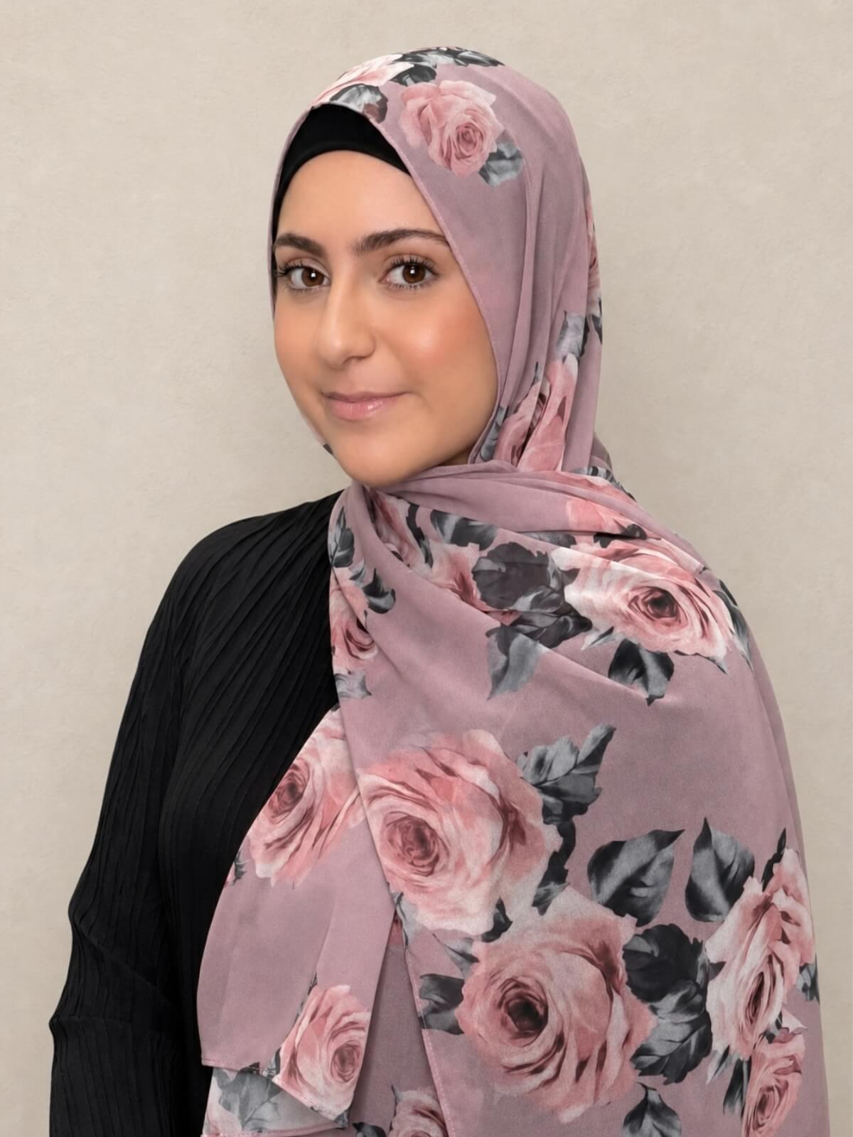 Modish Girl Printed Chiffon Hijab-Neutral Rosette