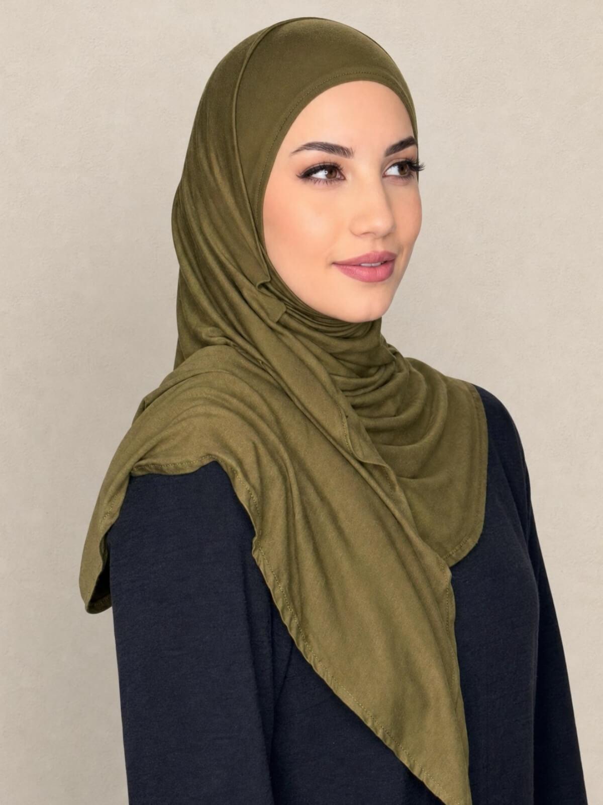 Pre-Sewn Jersey Hijab-Olive Green