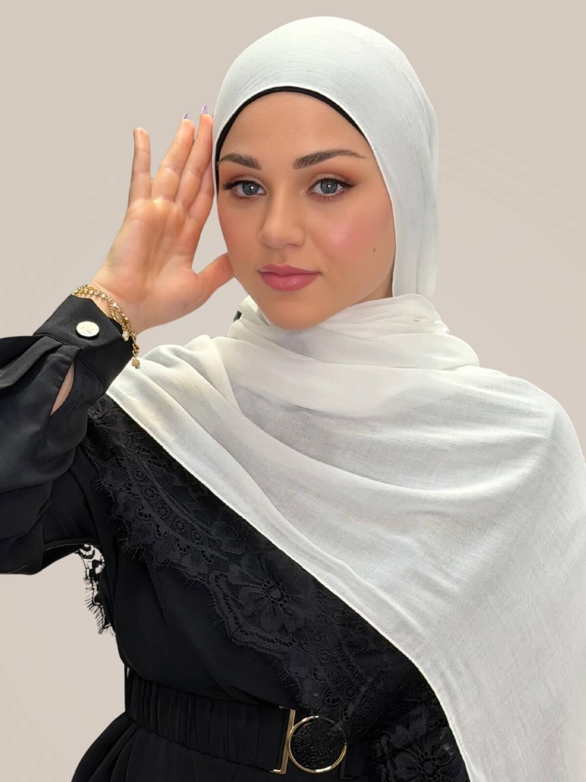 Lace Cotton Modal Hijab-Soft Pearl