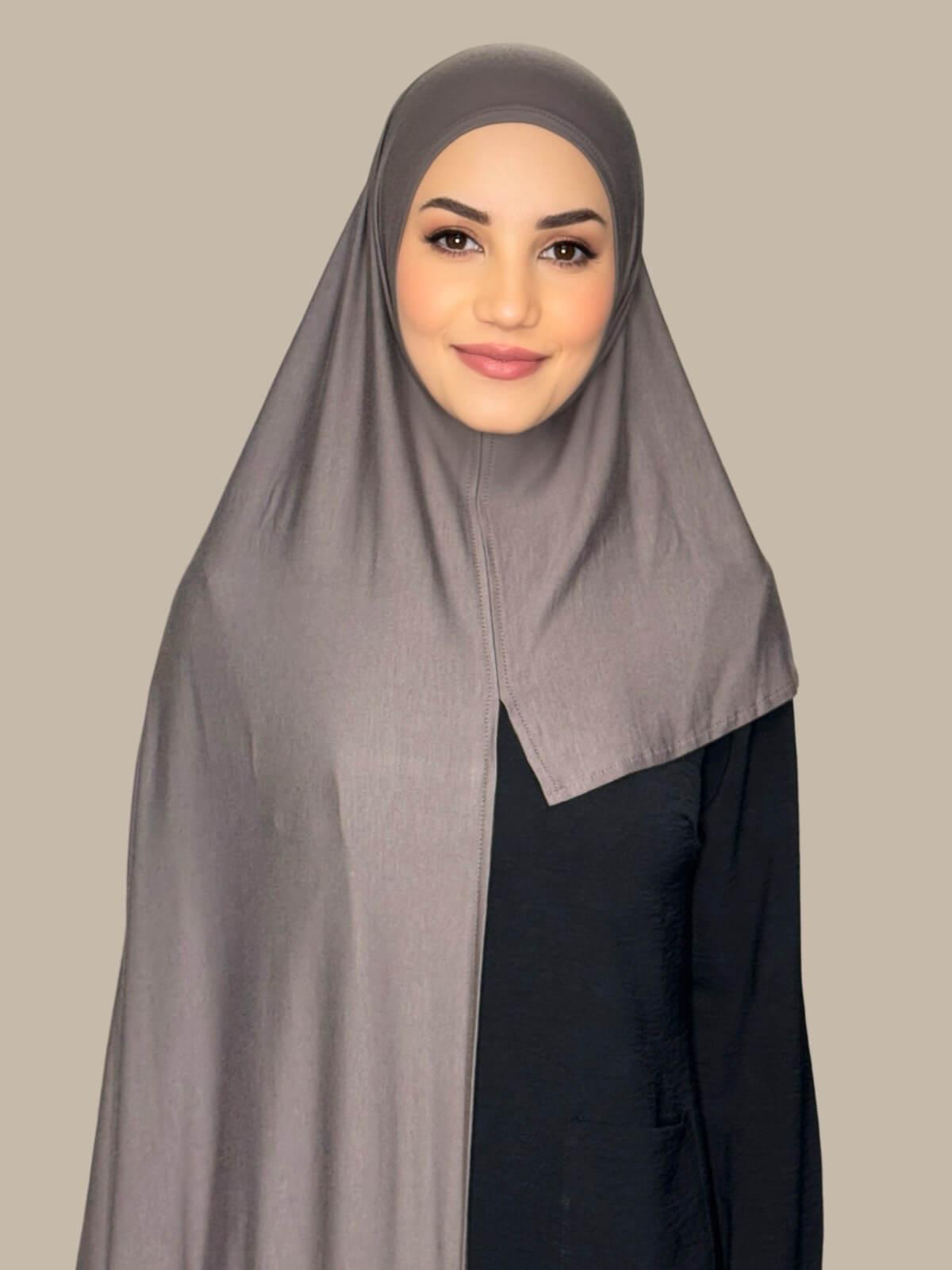 Hazel Pre-Sewn Jersey Hijab front view on model showing full coverage and smooth drape on both sides