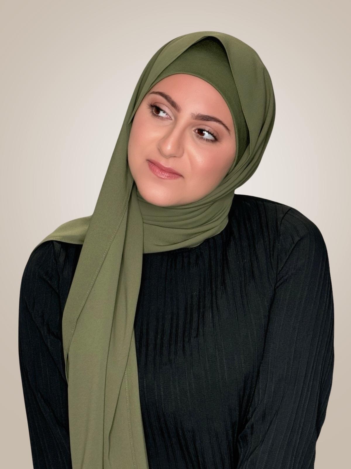 Modish Girl Matching Chiffon Hijab Set-Dusty Olive