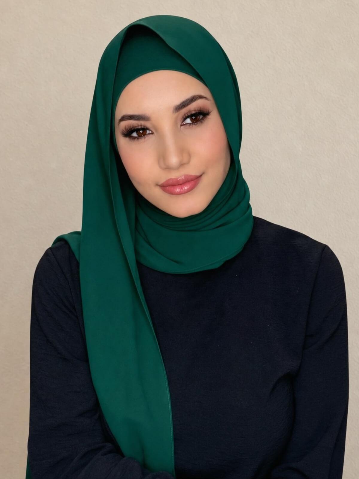 Matching Chiffon Hijab Set-Deep Green