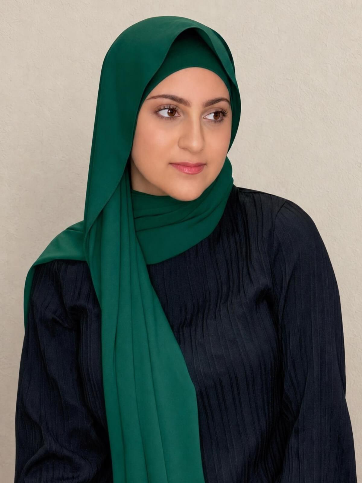 Modish Girl Matching Chiffon Hijab Set-Deep Green