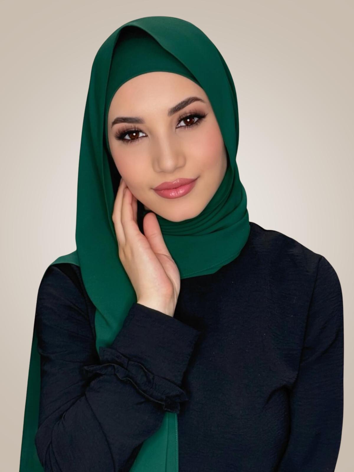 Matching Chiffon Hijab Set-Deep Green