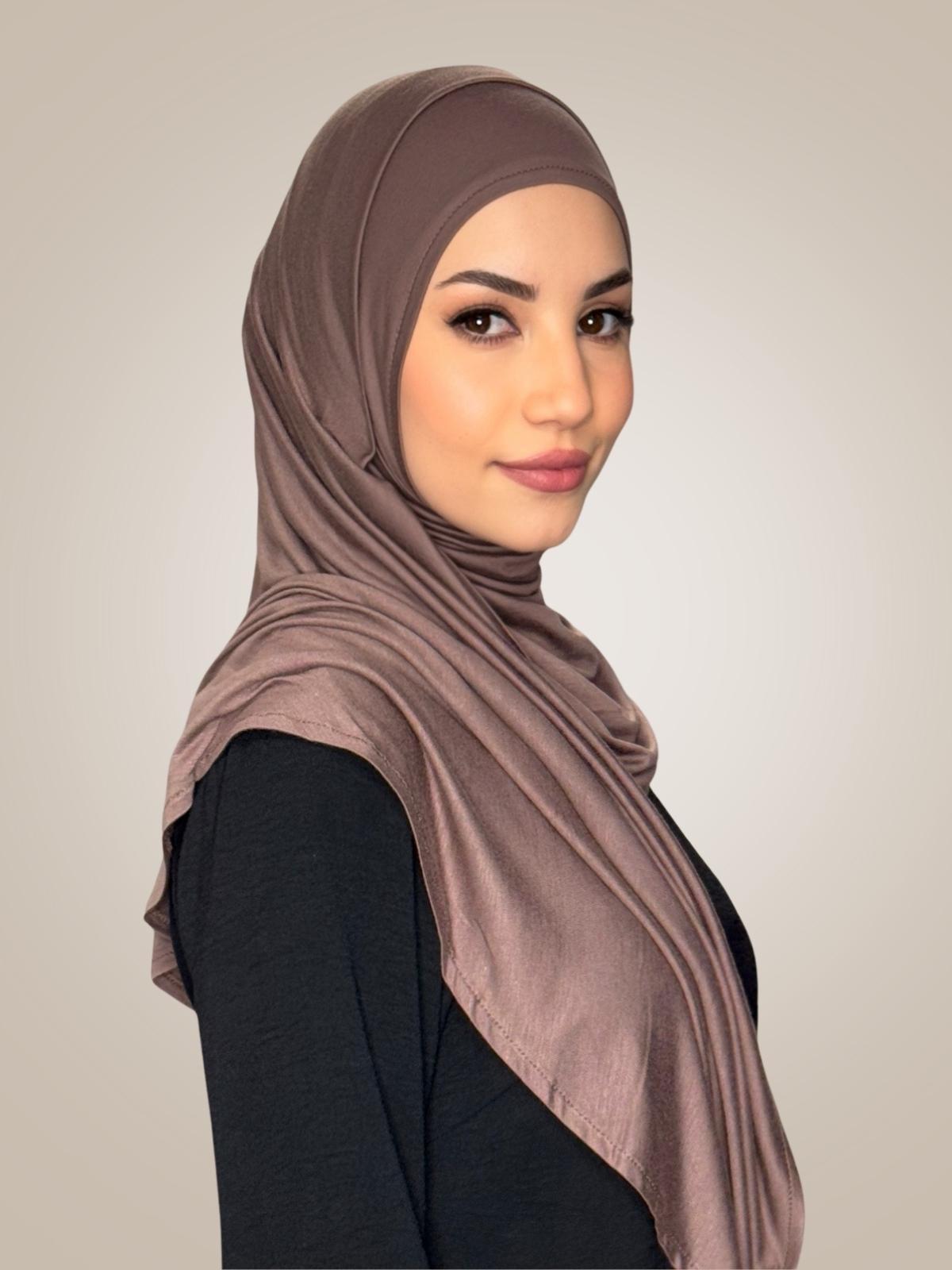 Pre-Sewn Jersey Hijab-Mocha Brown