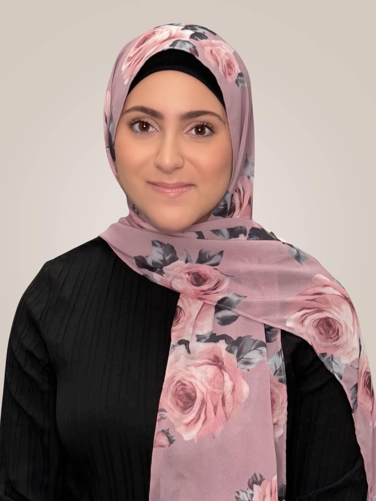 Modish Girl Printed Chiffon Hijab-Neutral Rosette