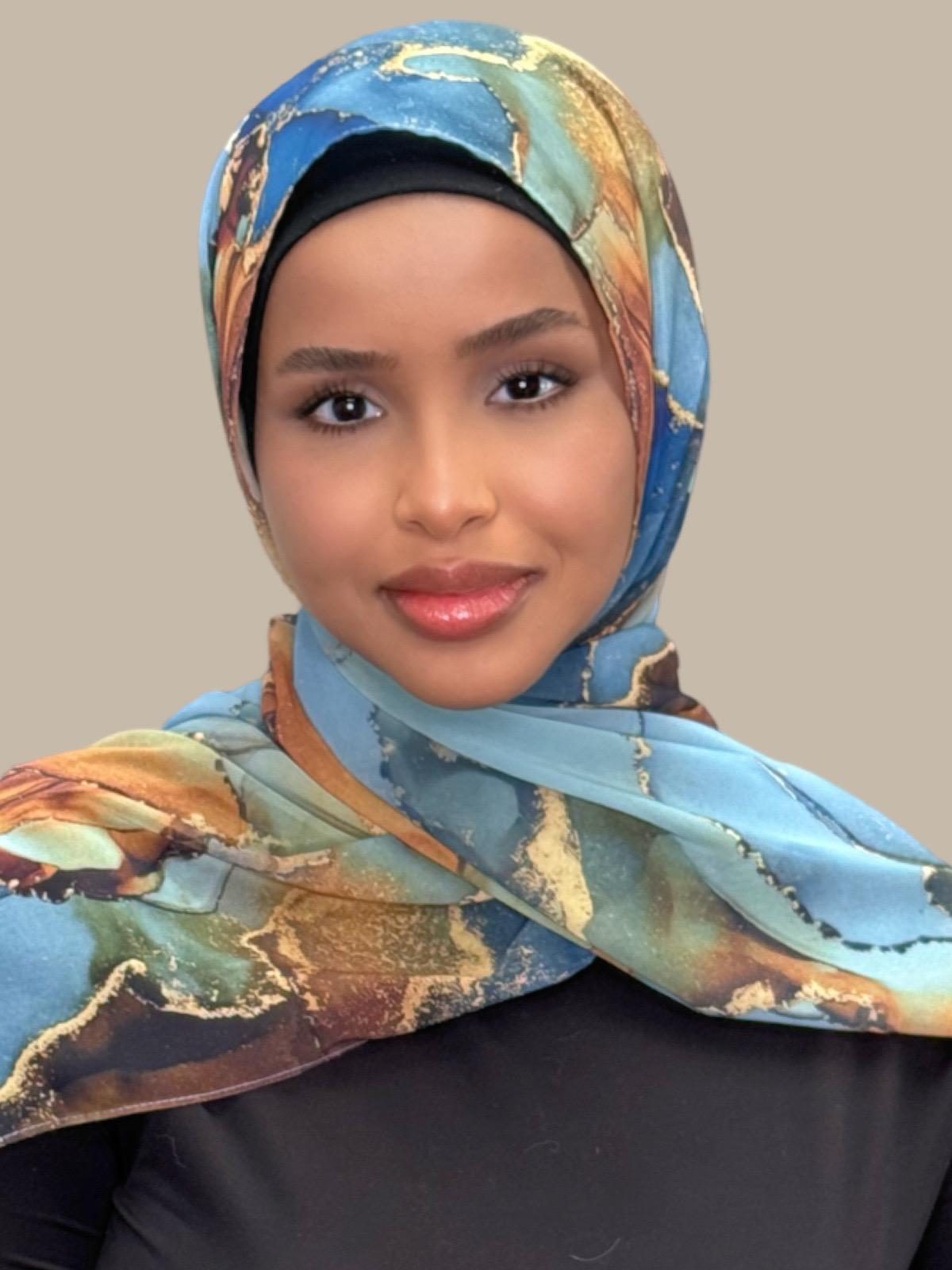 Printed Chiffon Hijab-Deep Horizon