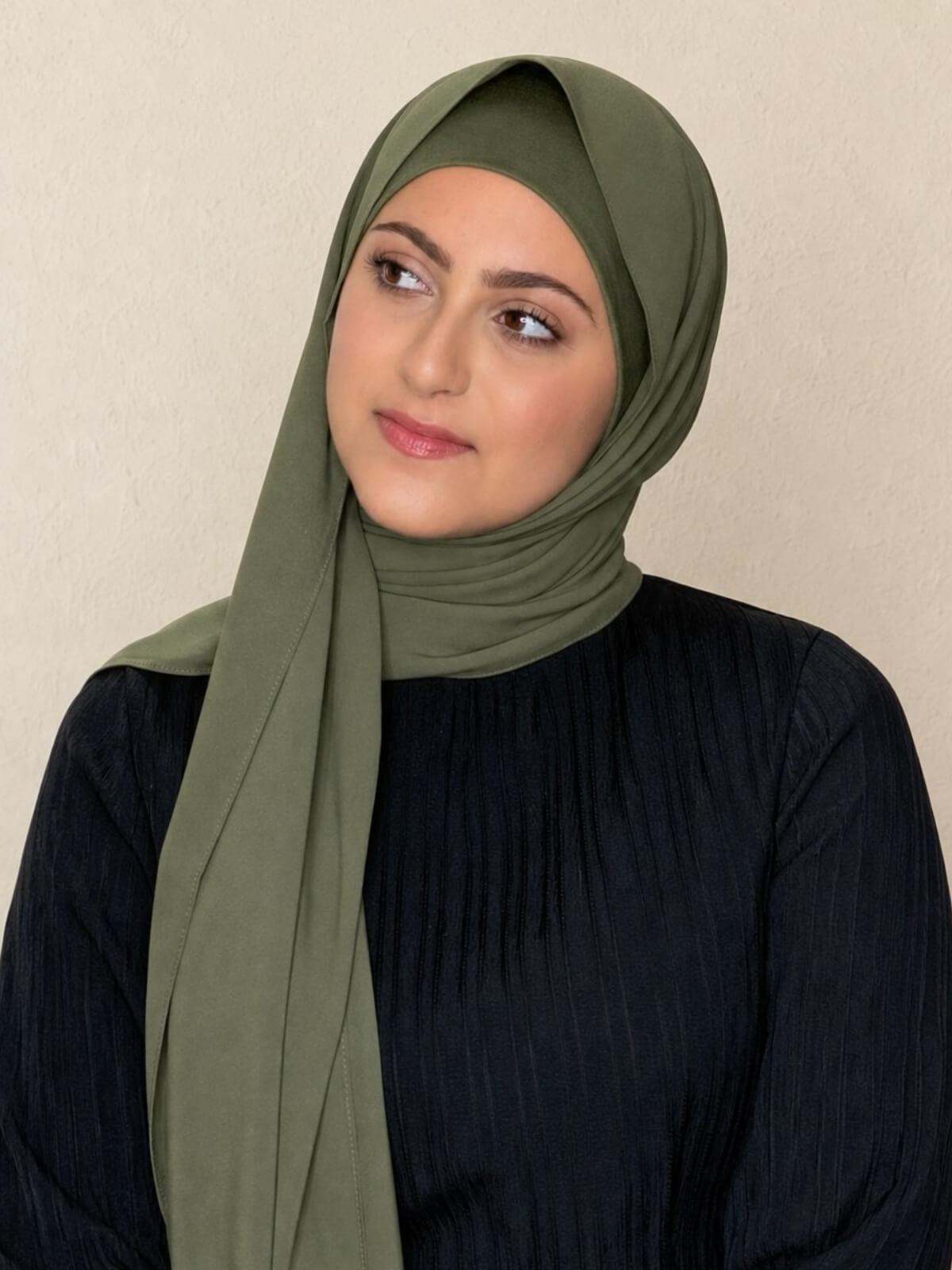 Modish Girl Matching Chiffon Hijab Set-Dusty Olive