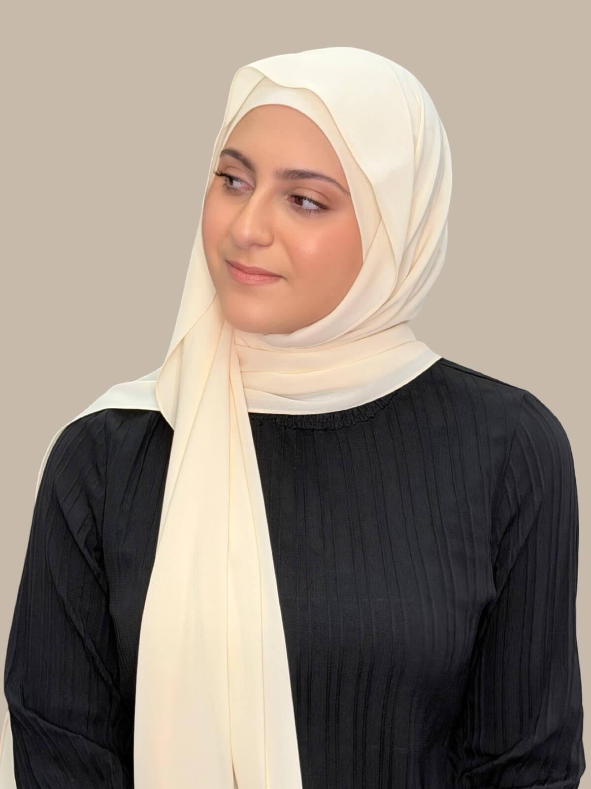 Modish Girl Matching Chiffon Hijab Set-Ivory Lace