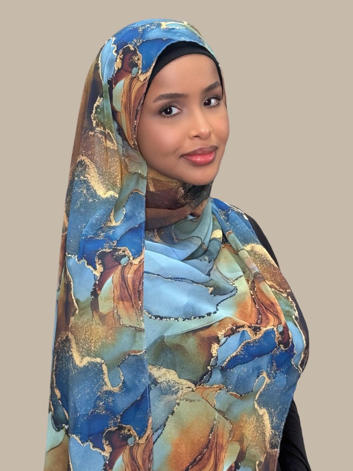 Printed Chiffon Hijab-Deep Horizon