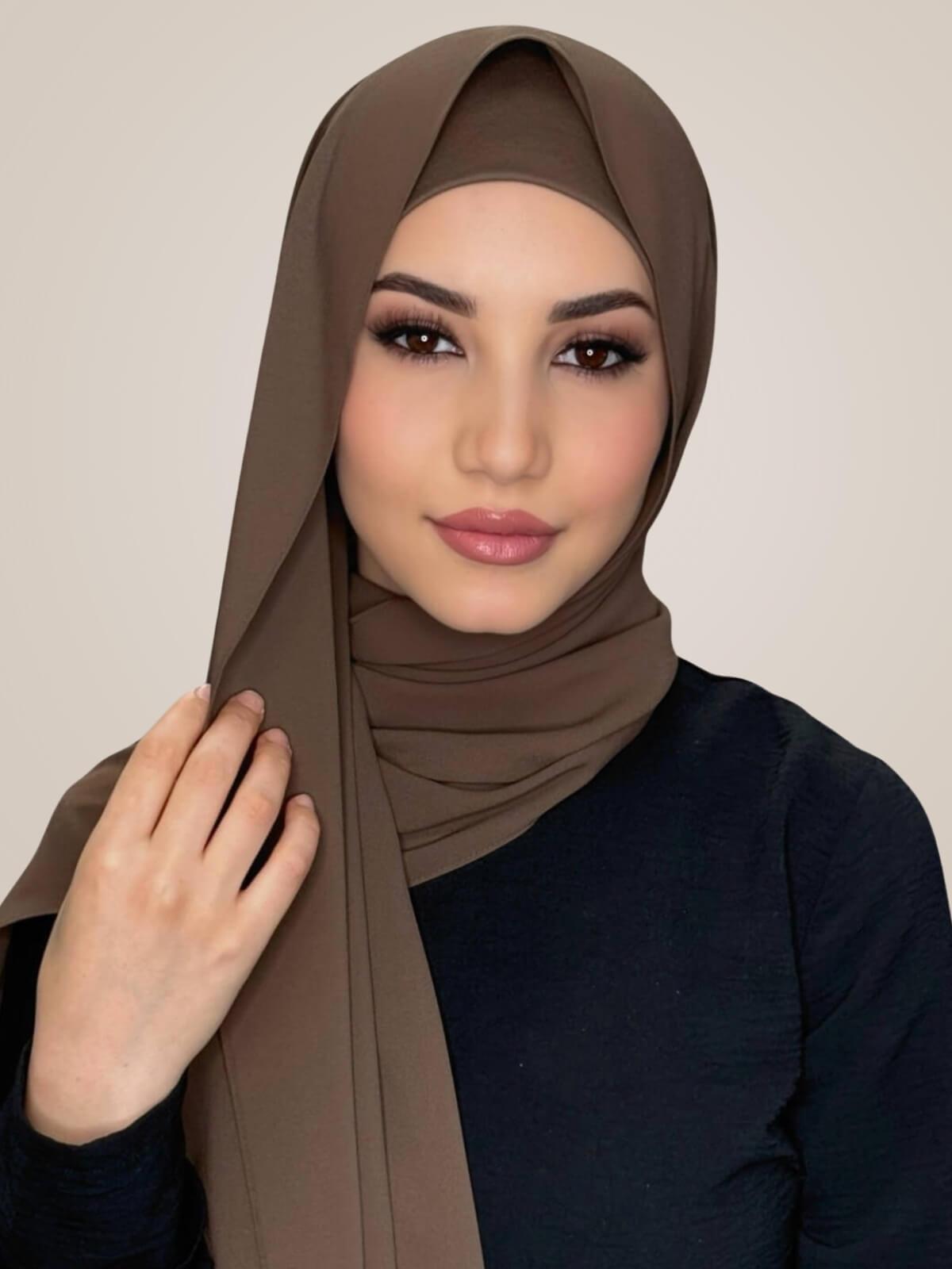 Matching Chiffon Hijab Set-Swiss Brown