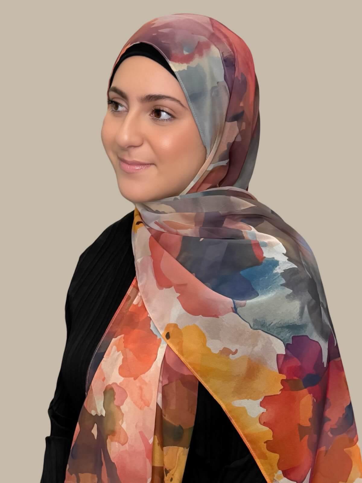 Modish Girl Printed Chiffon Hijab-Sienna Petals