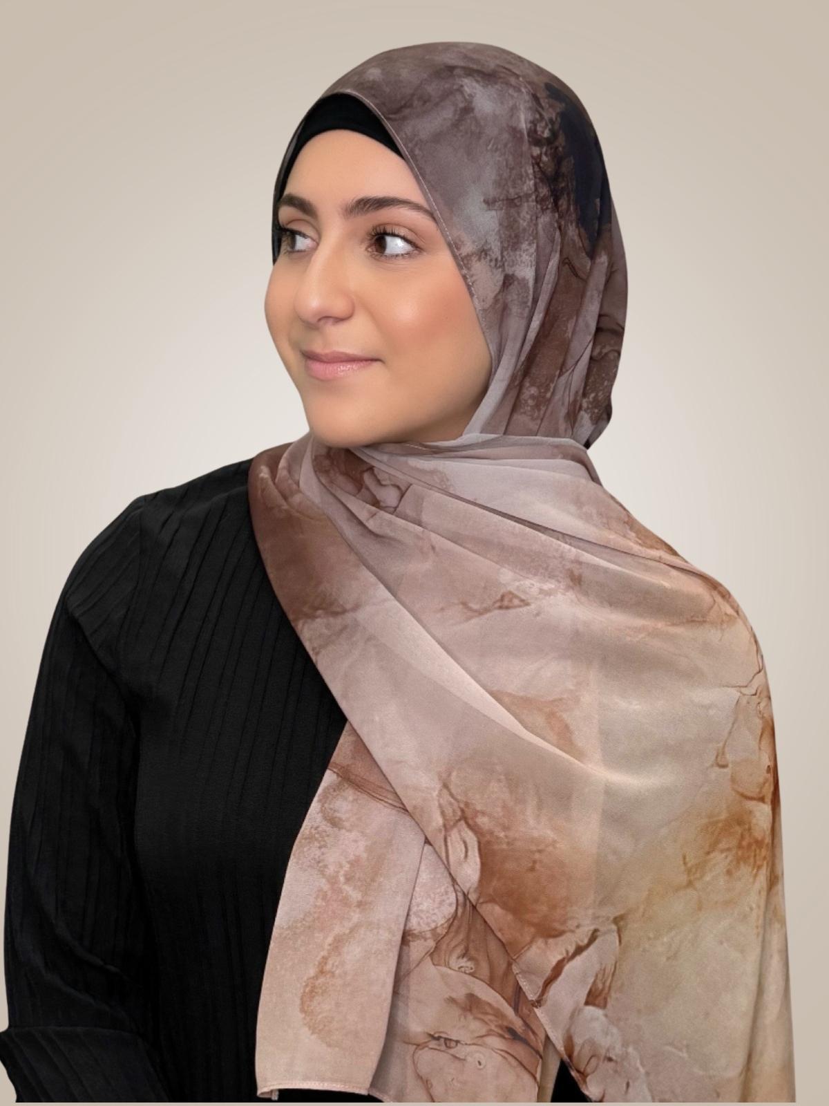 Modish Girl Printed Chiffon Hijab- Desert Dust