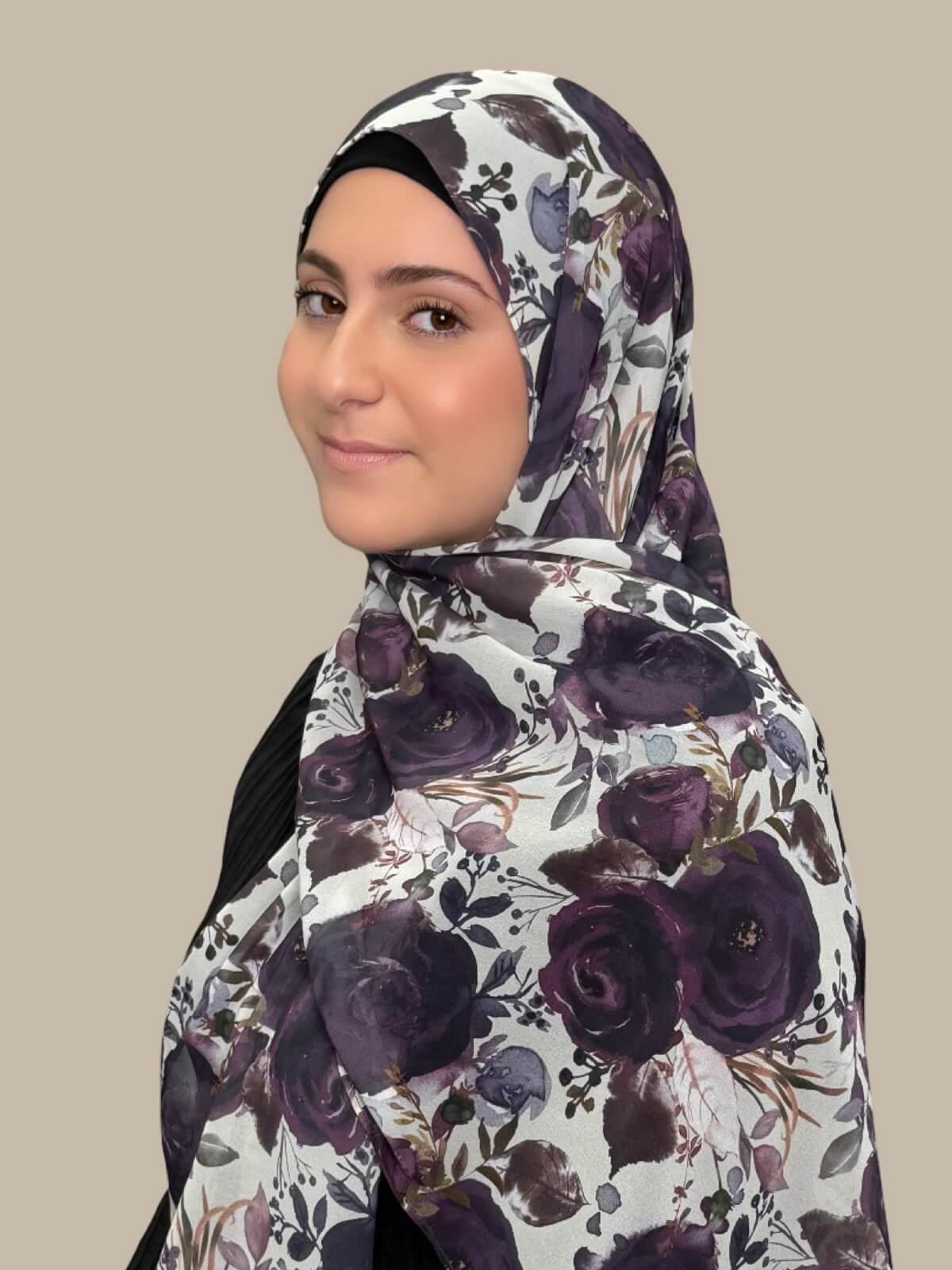 Modish Girl Printed Chiffon Hijab-Plum Orchid