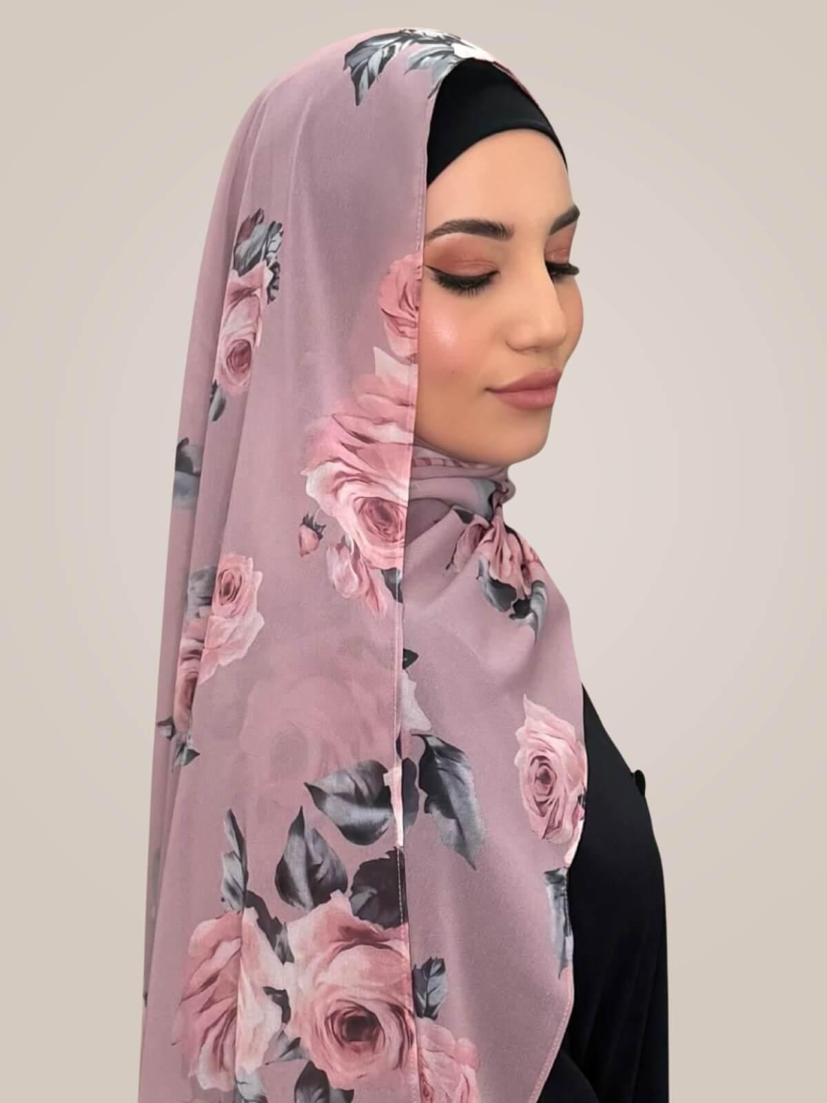 Printed Chiffon Hijab-Neutral Rosette