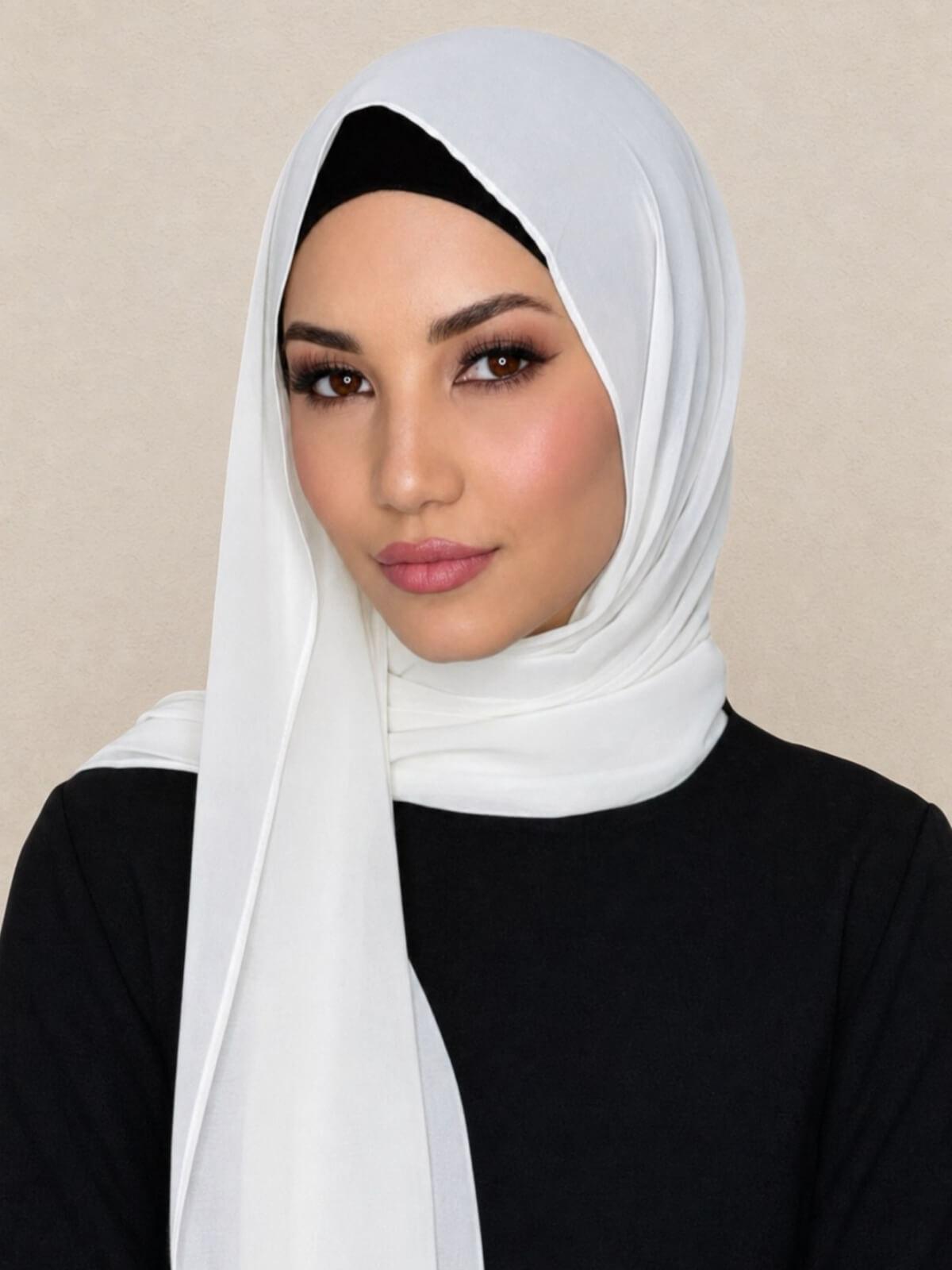 Luxury Chiffon Hijab-Floral White