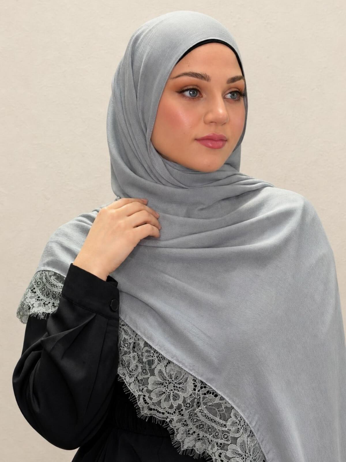 Lace Cotton Modal Hijab-Silver Lining