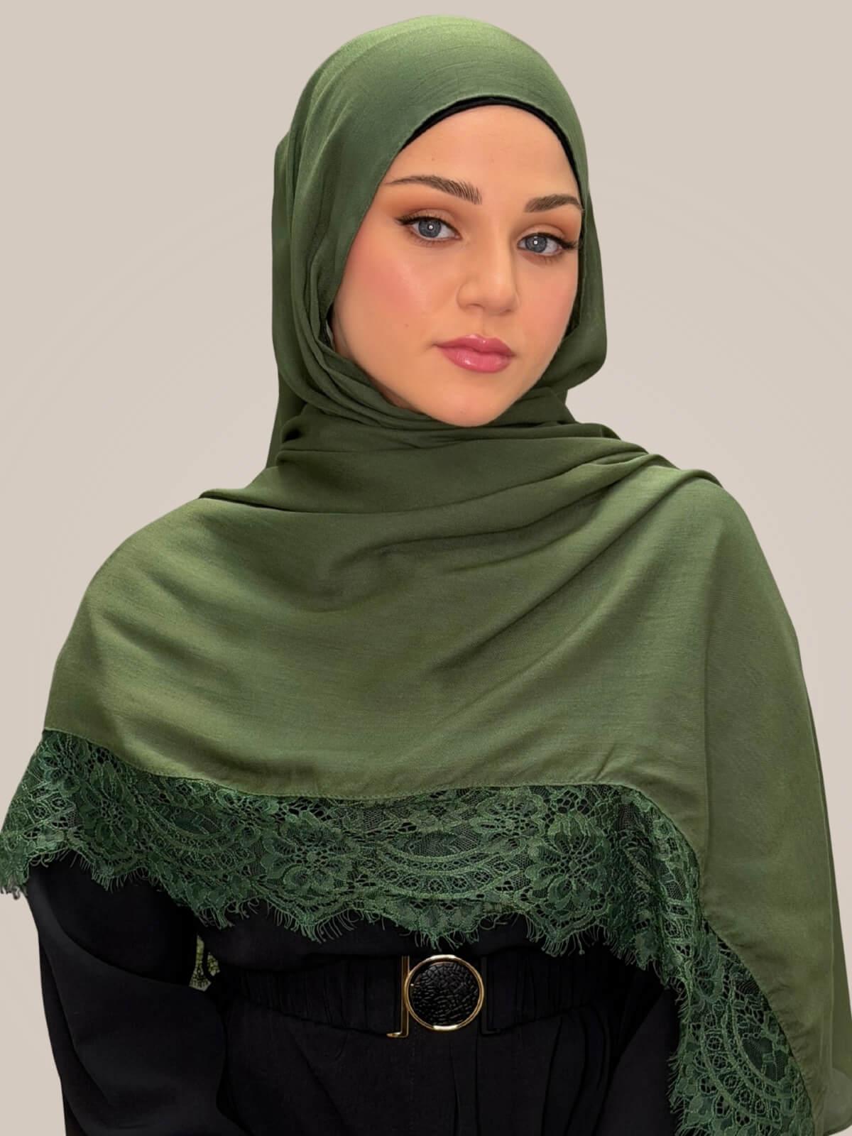 Lace Cotton Modal Hijab-Woodland Mist
