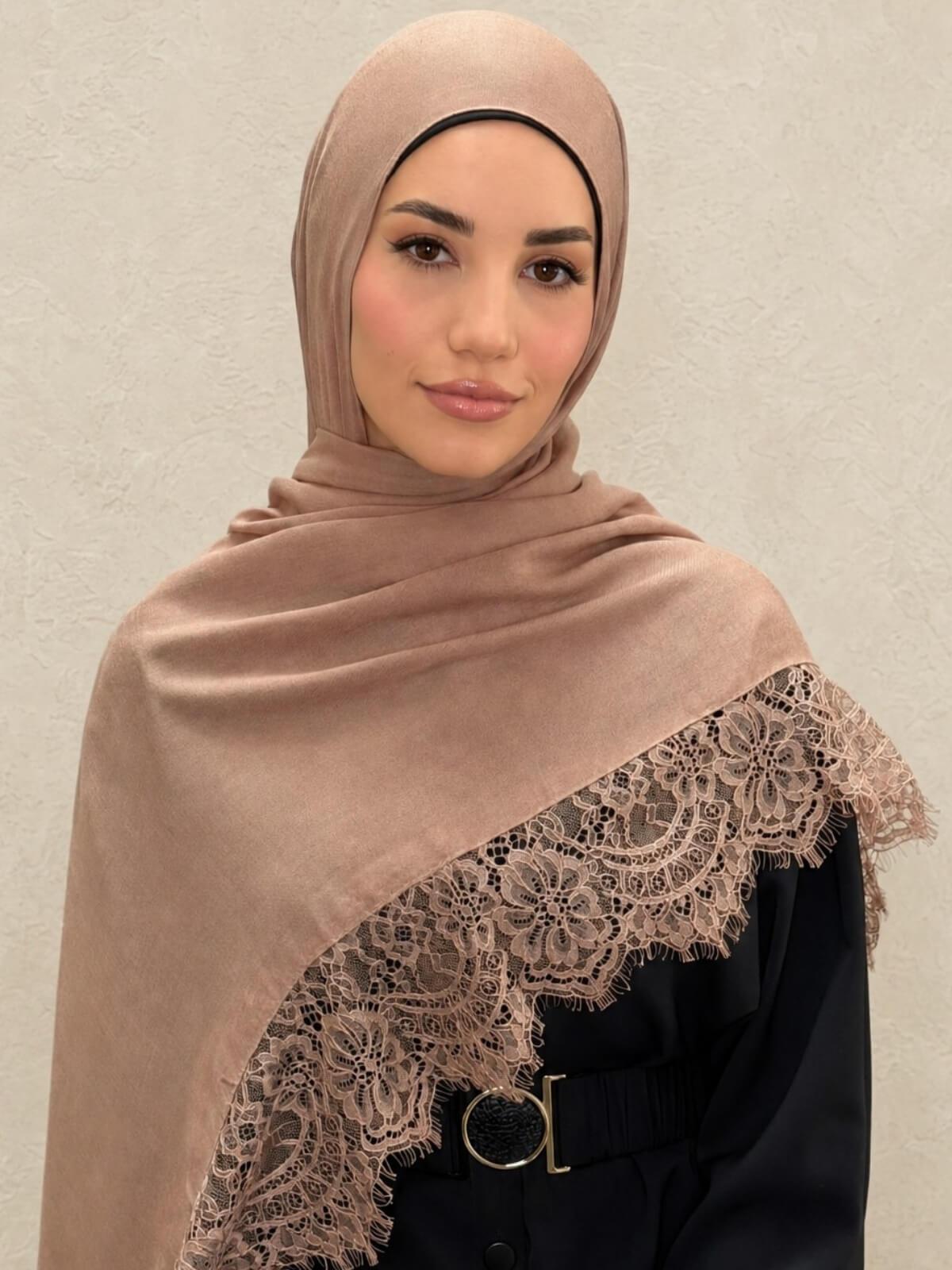 Lace Cotton Modal Hijab-Pink Rosewood