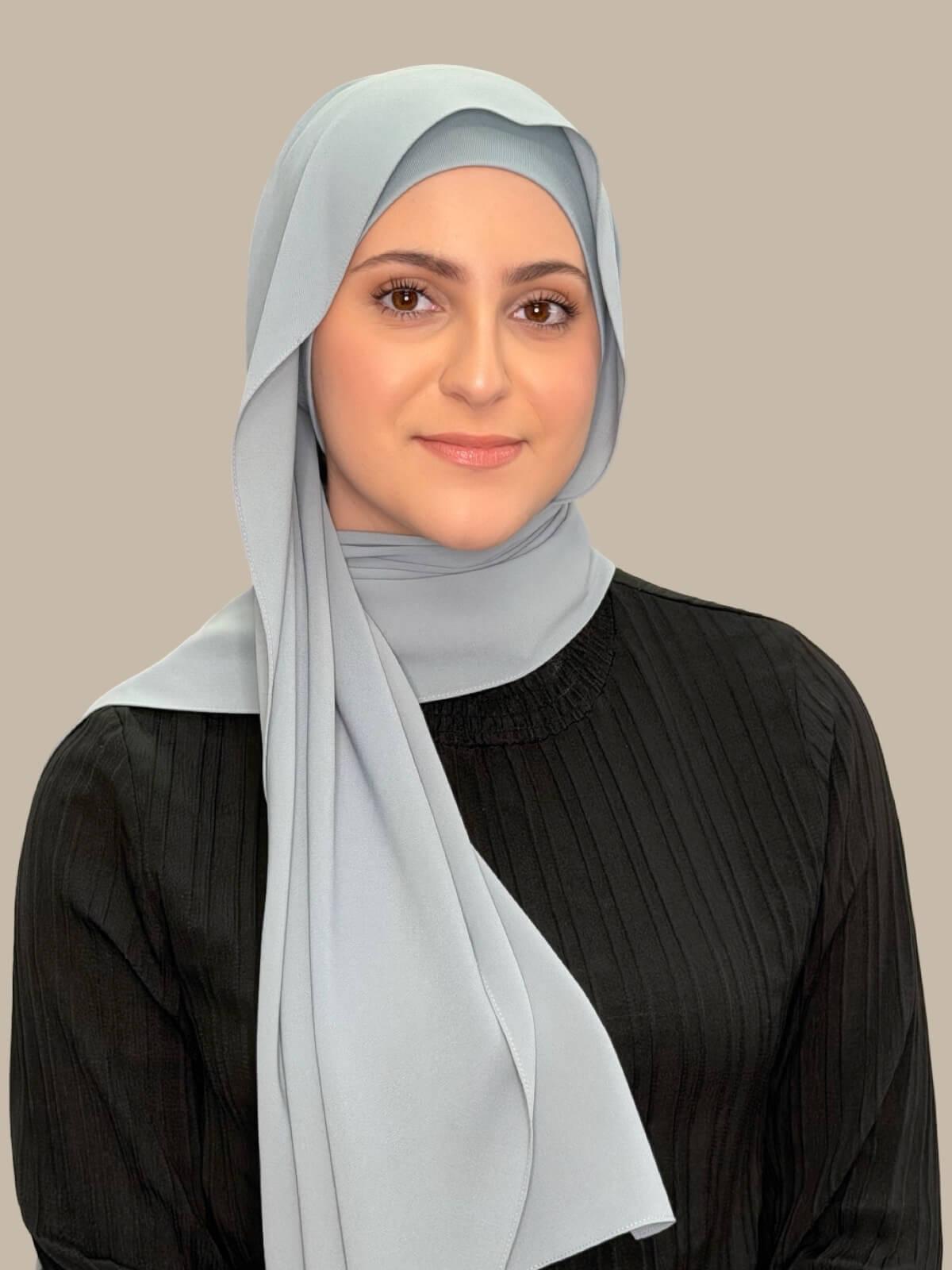 Modish Girl Matching Chiffon Hijab Set-Stone Blue