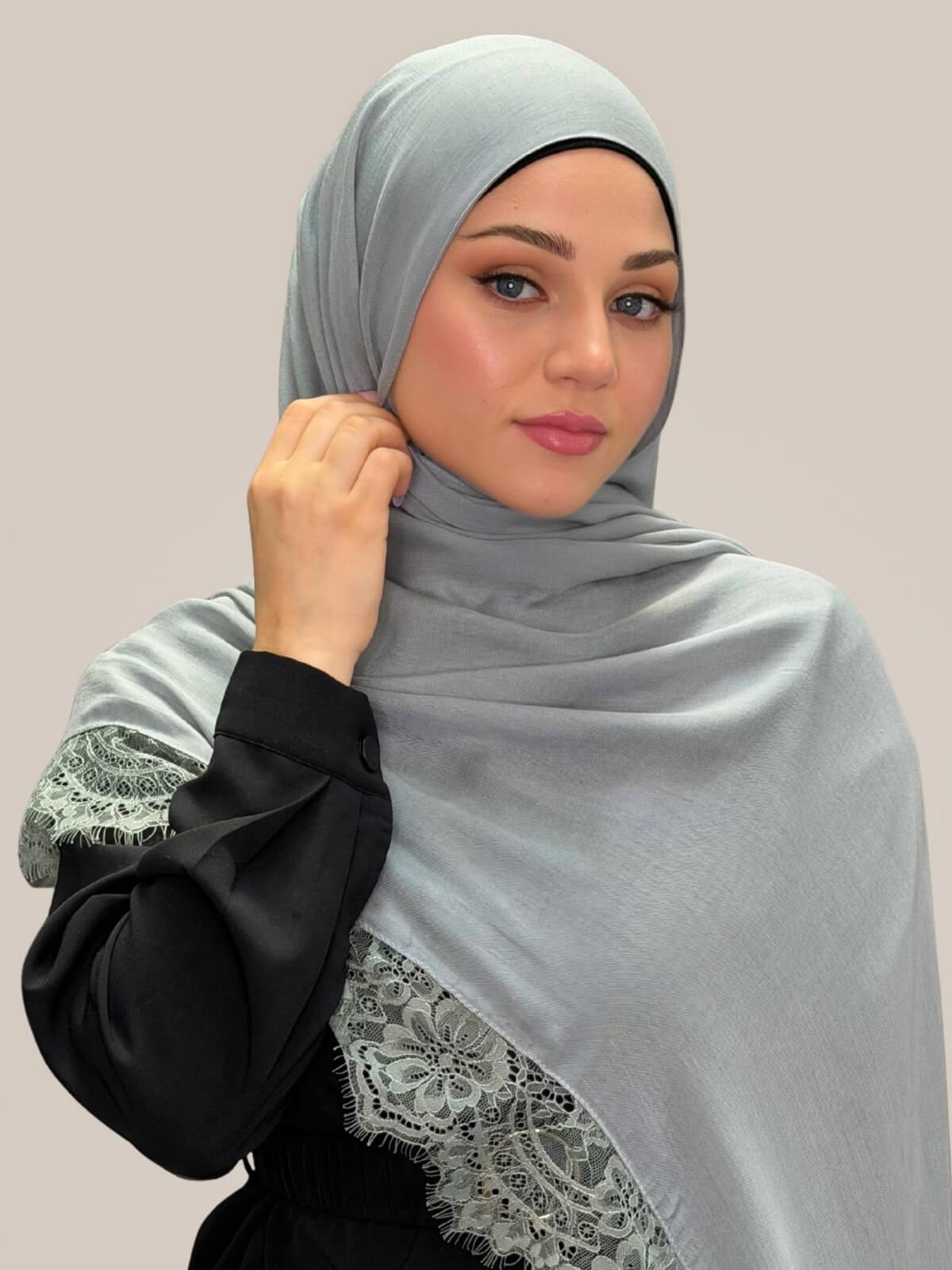 Lace Cotton Modal Hijab-Silver Lining