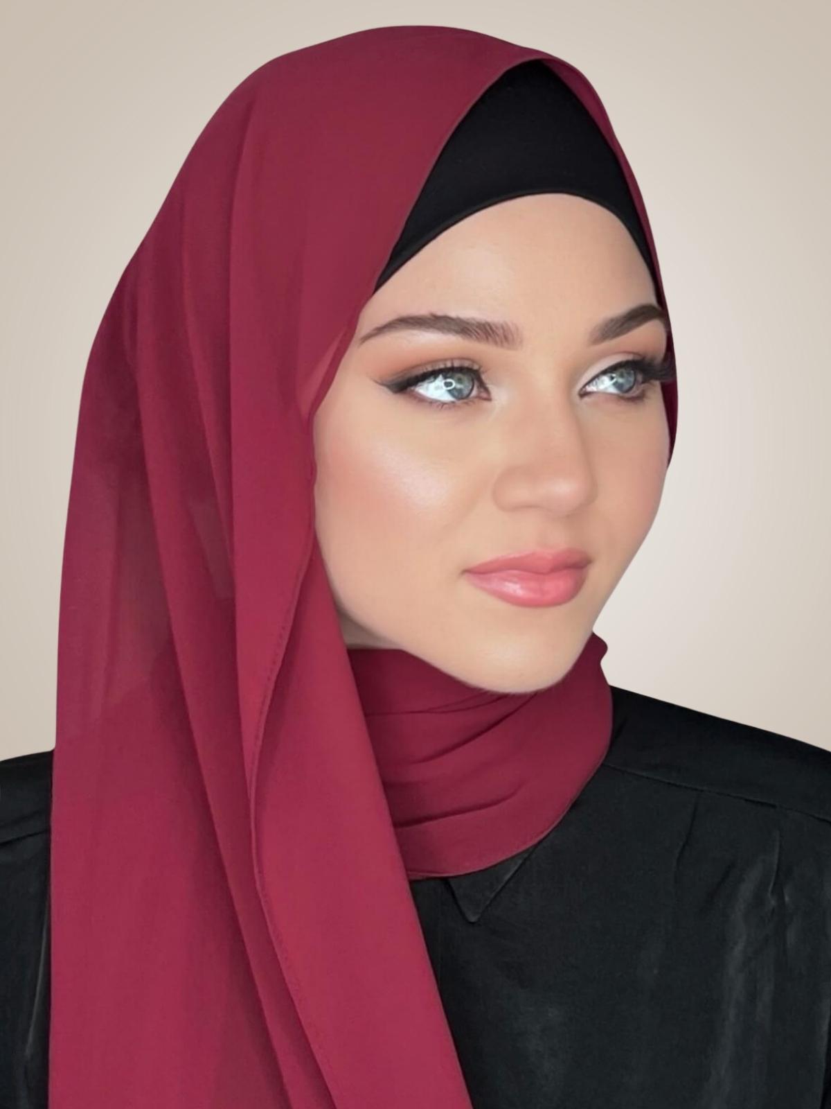 Luxury Chiffon Hijab-Berry Red