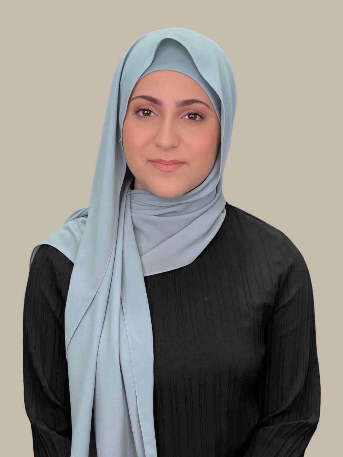 Stone Blue Matching Chiffon Hijab Set in modish girl size on model, front view