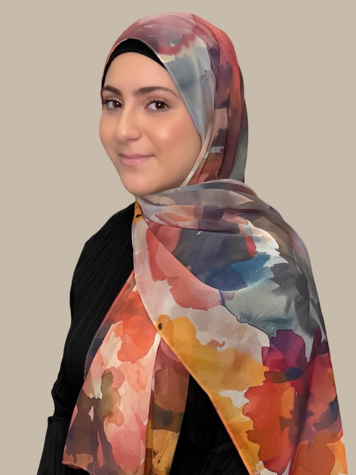 Modish Girl Printed Chiffon Hijab-Sienna Petals
