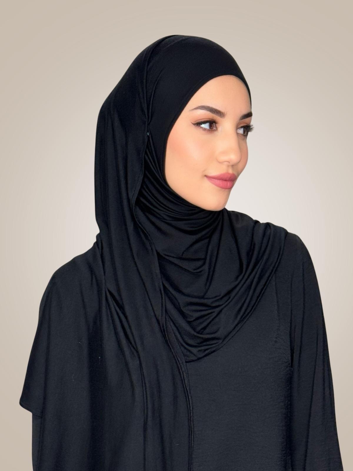 Pre-Sewn Jersey Hijab-Black