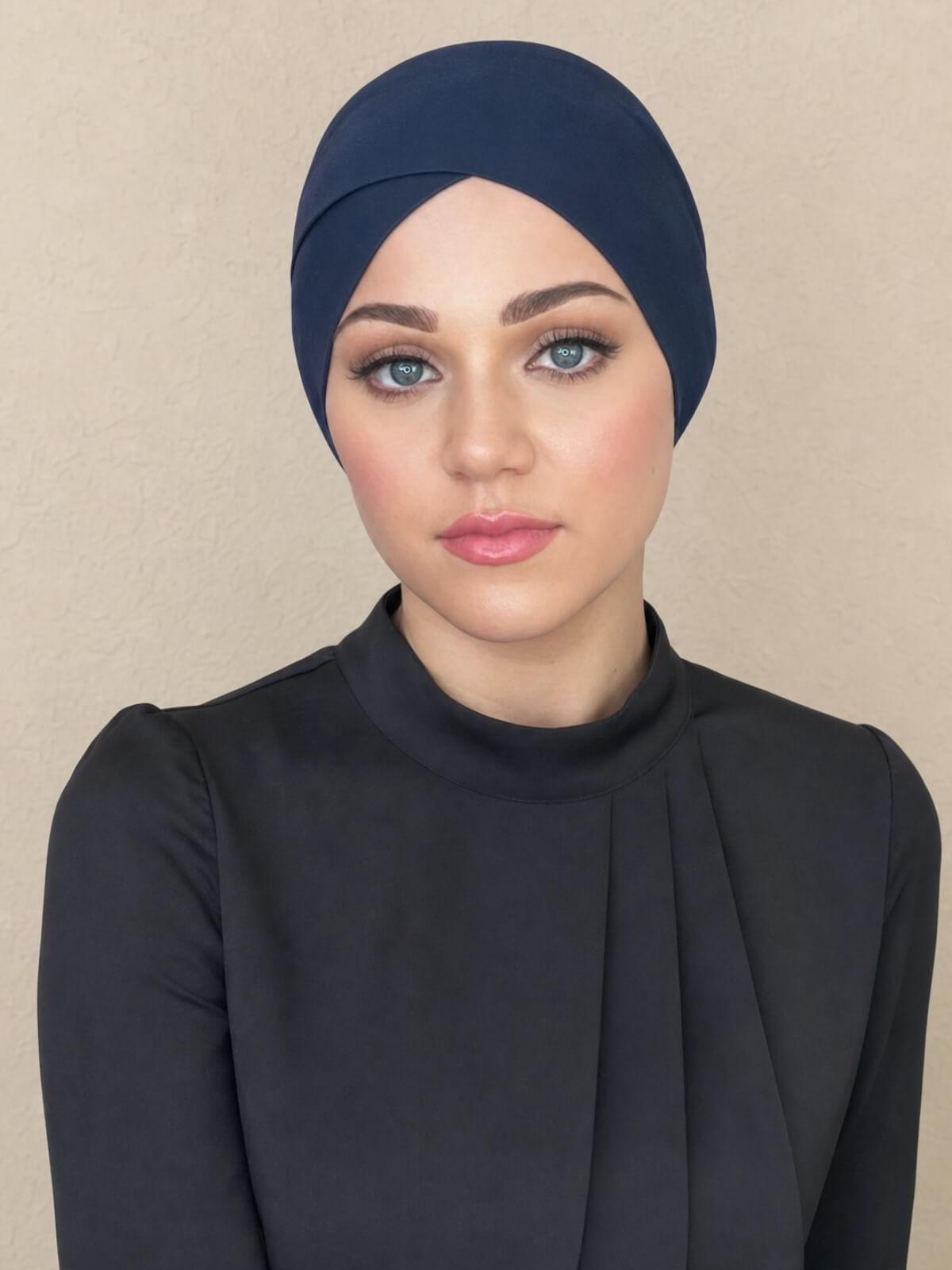 Premium Jersey Cross Front Underscarf-Navy