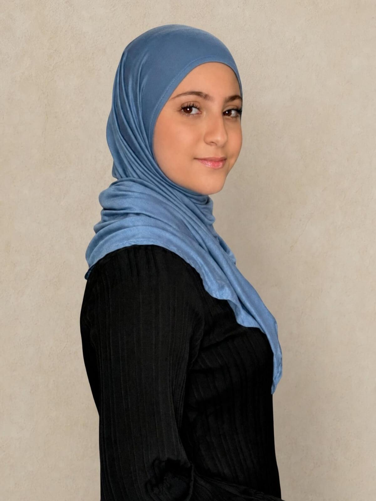 Modish Girl Pre-Sewn Jersey Hijab-Blue Grey