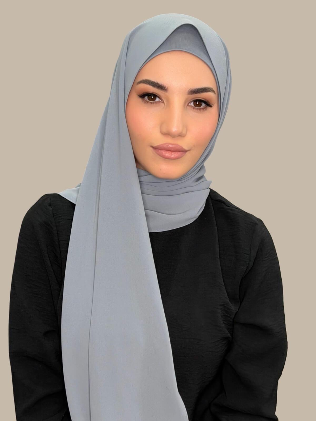 Matching Chiffon Hijab Set-Slate Grey