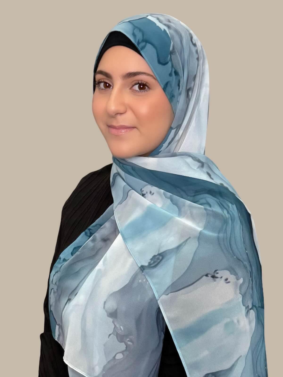 Modish Girl Printed Chiffon Hijab-Tidal Teal