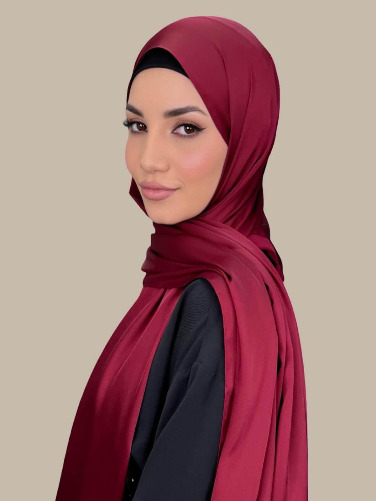 Premium Satin Hijab-Velvet Wine