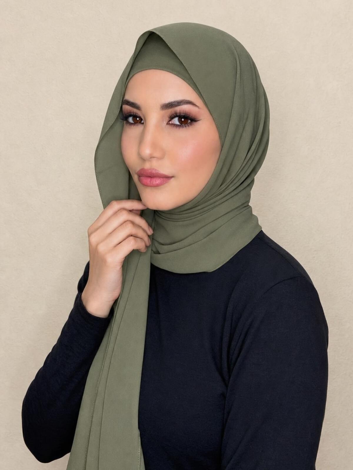 Matching Chiffon Hijab Set-Dusty Olive