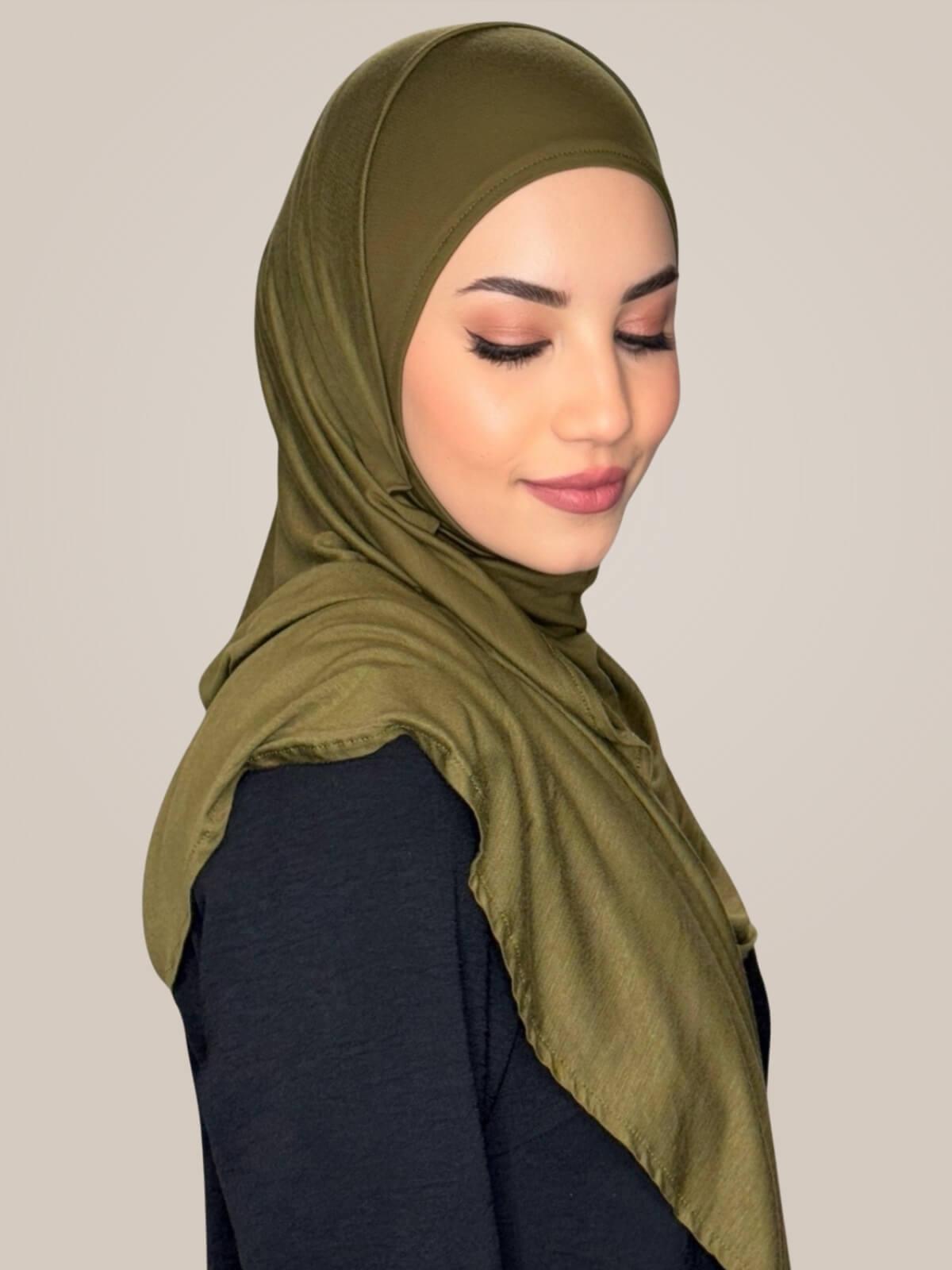 Pre-Sewn Jersey Hijab-Olive Green