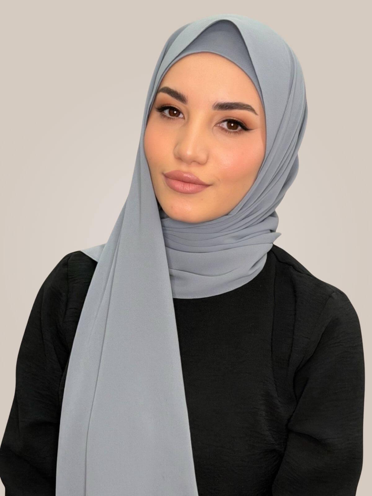 Matching Chiffon Hijab Set-Slate Grey