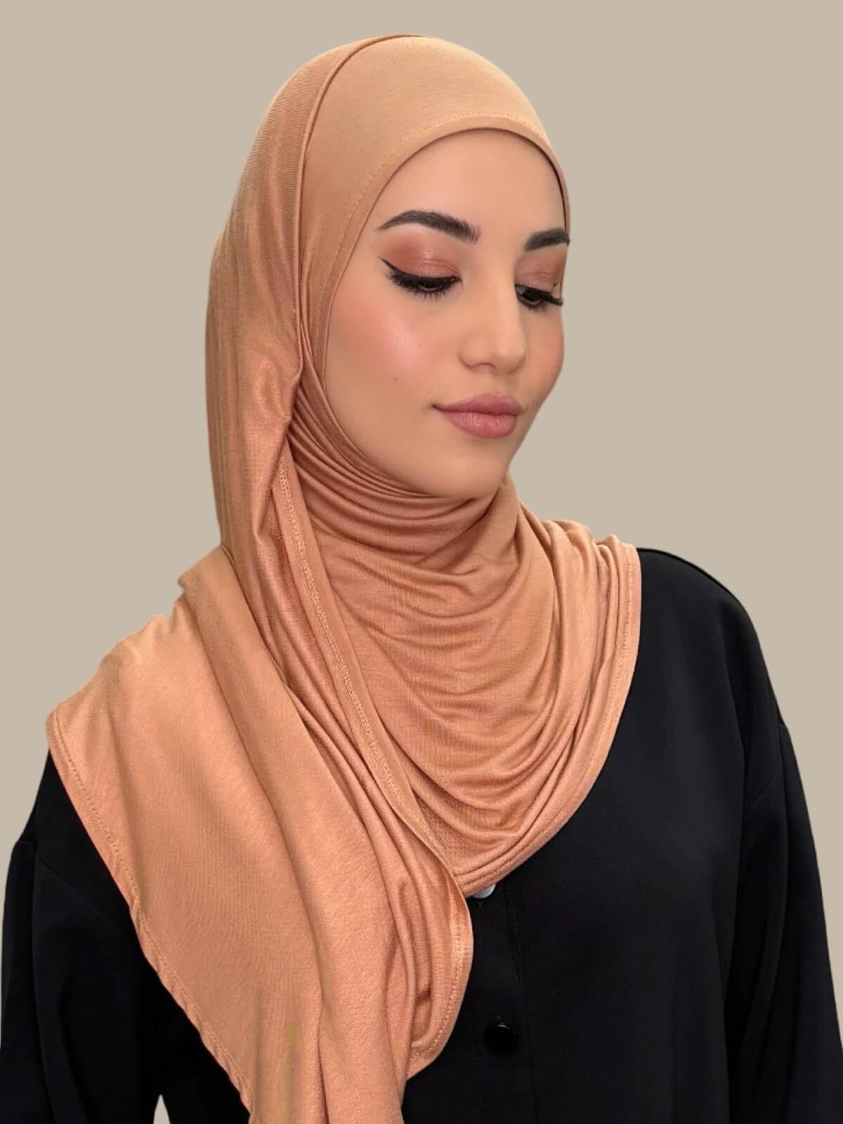 Sahara Pre-Sewn Jersey Hijab, front view on model