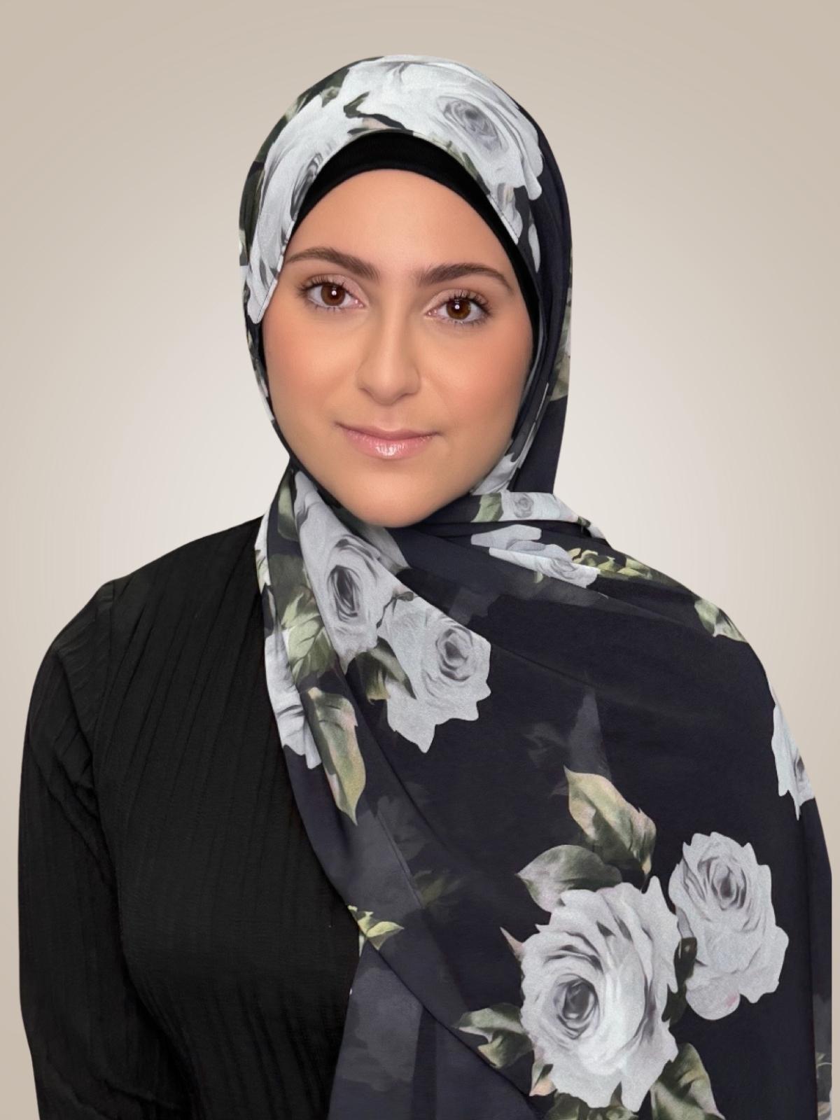 Modish Girl Printed Chiffon Hijab-Frosted Rosette