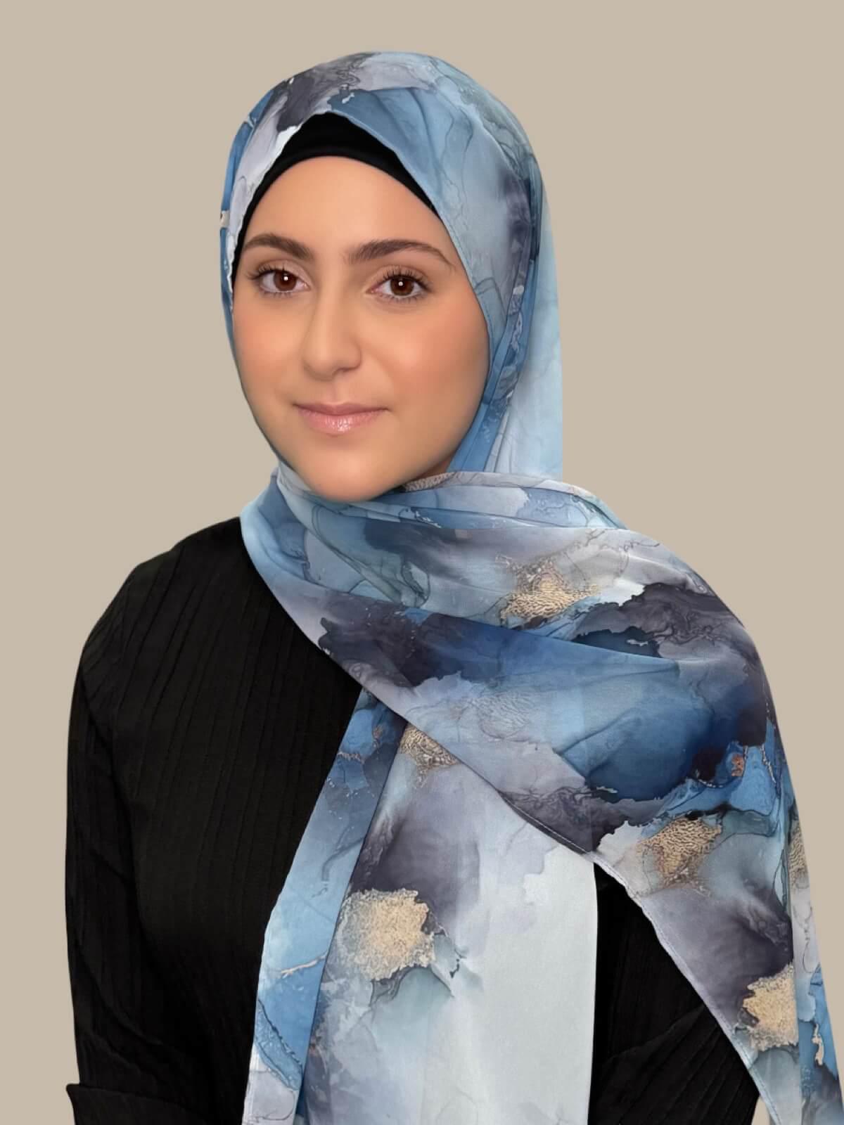 Modish Girl Printed Chiffon Hijab- Arctic Mist