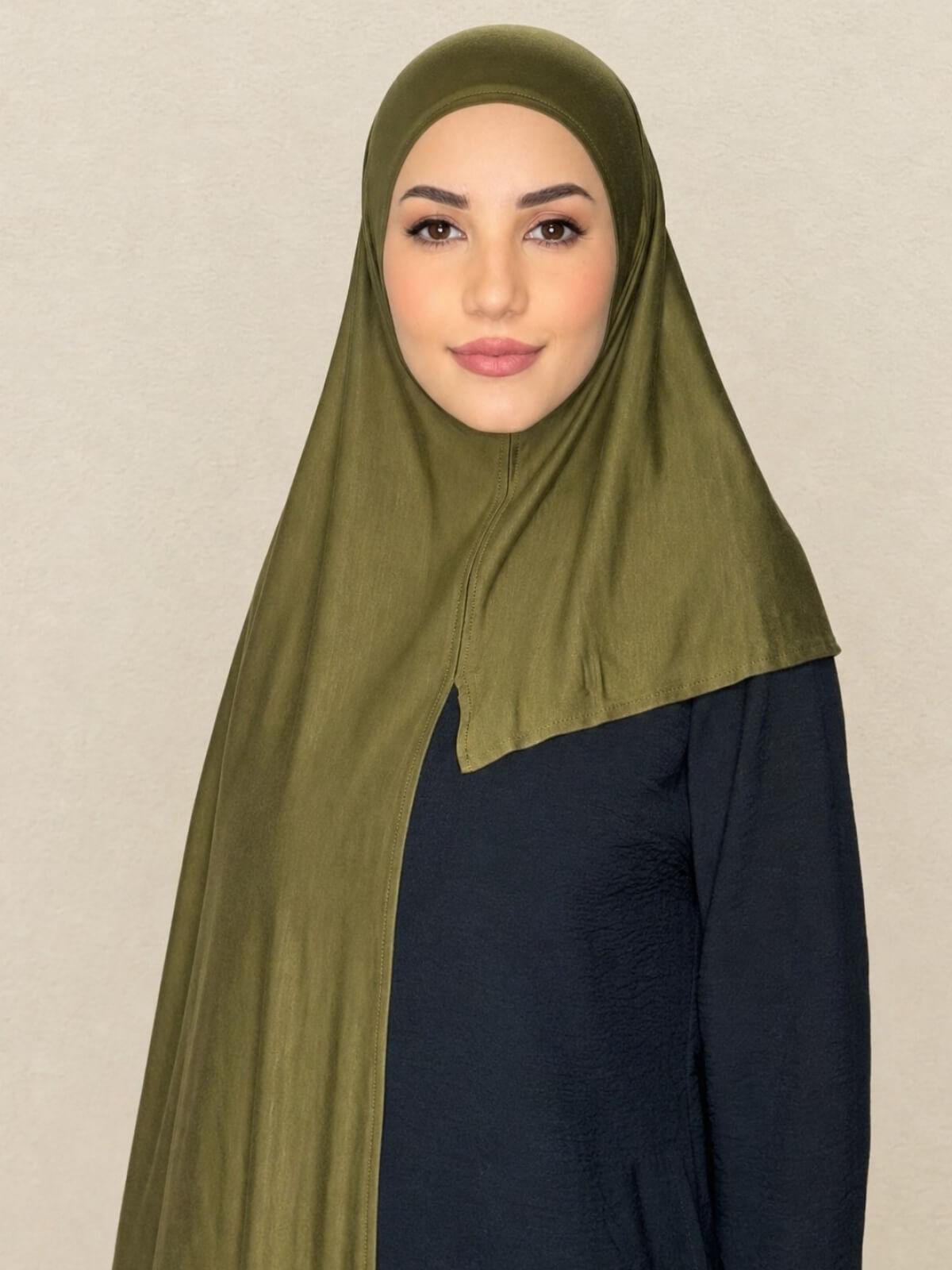 Pre-Sewn Jersey Hijab-Olive Green