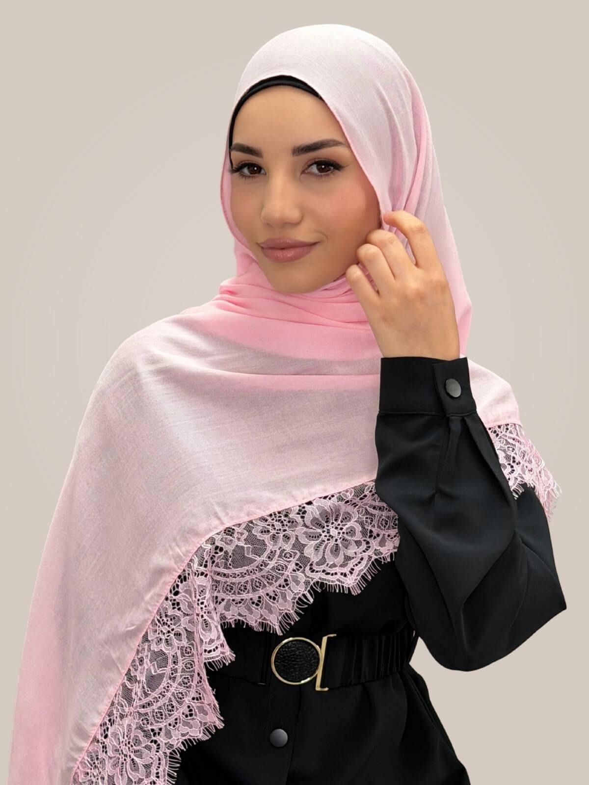 Lace Cotton Modal Hijab-Pink Promise