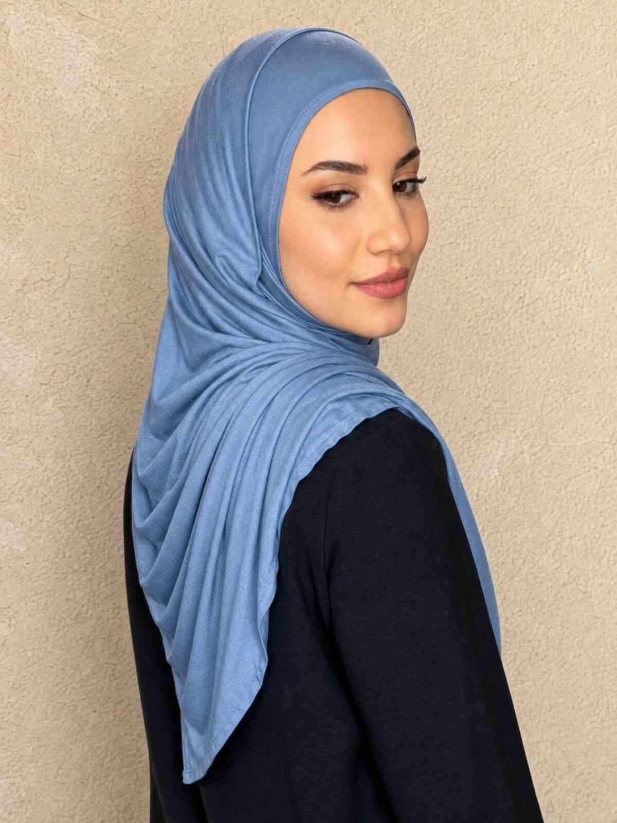 Pre-Sewn Jersey Hijab-Blue Grey