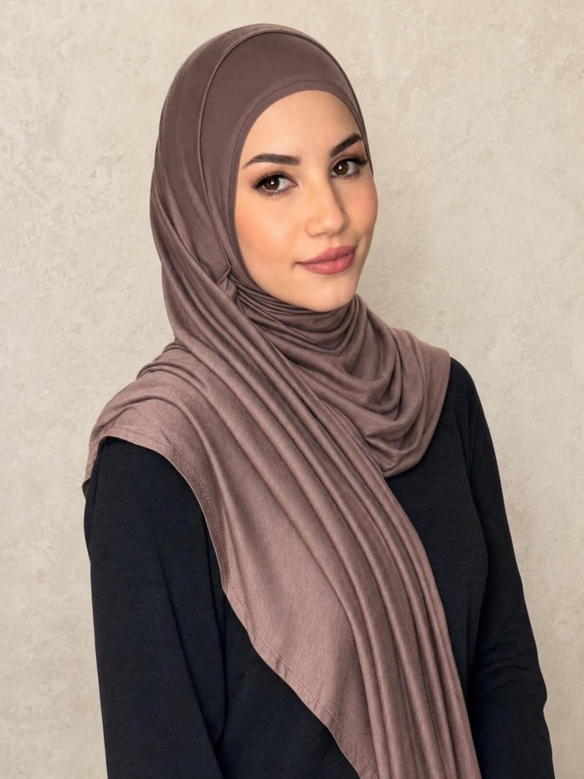 Pre-Sewn Jersey Hijab-Mocha Brown