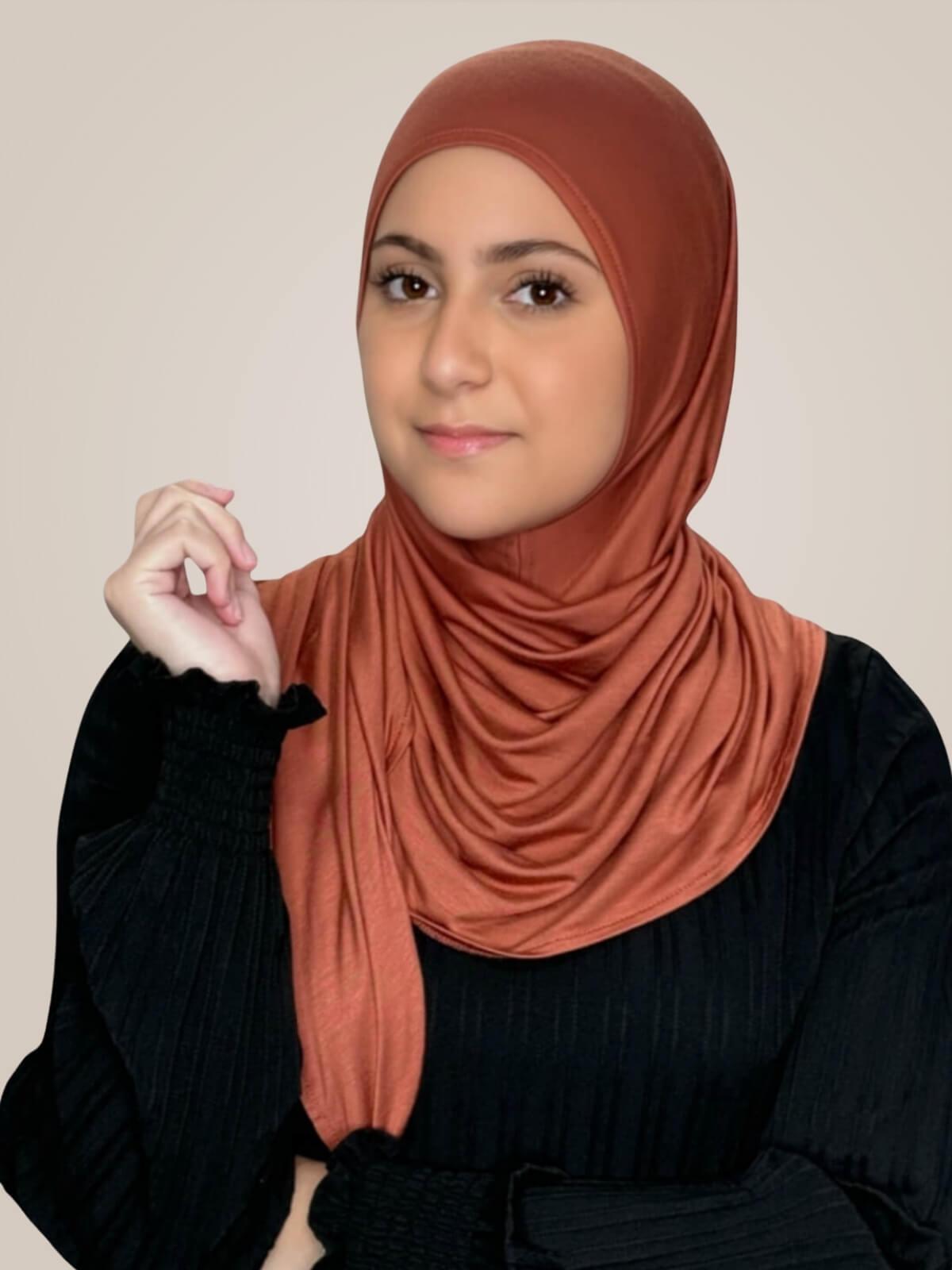 Modish Girl Pre-Sewn Jersey Hijab-Brick Red