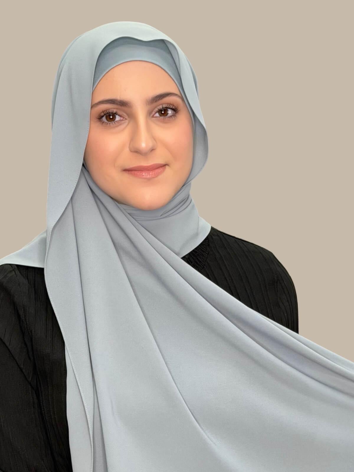 Modish Girl Matching Chiffon Hijab Set-Stone Blue