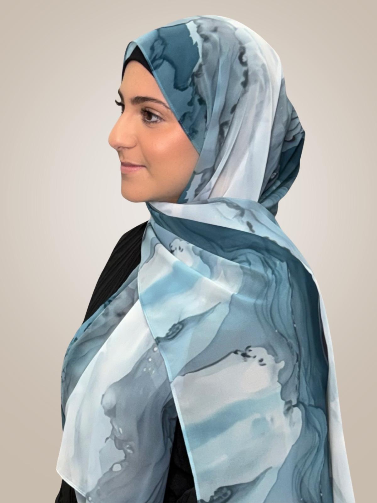 Modish Girl Printed Chiffon Hijab-Tidal Teal